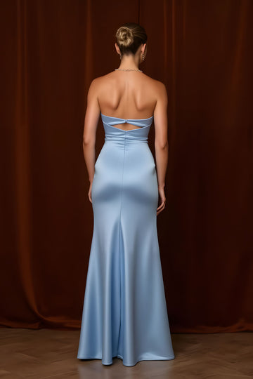Strapless Mermaid Satin Light Blue Bridesmaid Dress